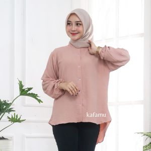 Kemeja Wanita Lengan Panjang Crinkle Oversize Atasan Wanita Terbaru