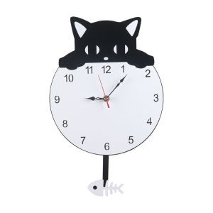 BOJIAJIAJU | Creative Acrylic Cartoon Cat and Fish Swing Wall Clock