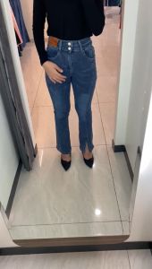 Corla2 Celana Jeans Cutbray Stretch 2 Kancing Celana Retro Kaki Belah Casual Slim-fitting