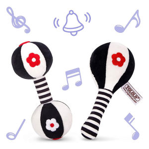 2PCS Soft Rattles for BabyBlack and White High Contrast 0-3 Months Newborn ToysBaby Rattles Baby Toys 0-6 MonthsInfant Dumbbell Toys 0 3 6 12 Months Girl Boy