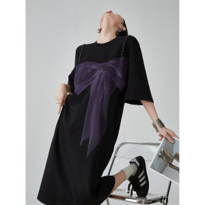 XIAODADEHUA | Slimming Lazy Style Printed Bow Dress
