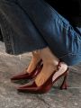Sexy Red High Heels Women's Sandals Cover Head Pointed Toe PU Leather Fashionable Flat Heel Casual Style for Young Women. 