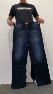 celana jeans pria baggy pants korean style oversize loose blue jins straight biotink