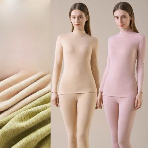 MiiOW | Warmth Comfortable Womens Mid-Neck Cat Person Silk Cashmere Underwear Set Long Sleeve Long Pants Elastic Fiber Polyester Blend