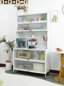 Kitchen sideboard cabinet Kitchen cabinet Storage Rack Metal Kitchen Rack Floor-Standing Multi-Layer with pegboard with door and wheels