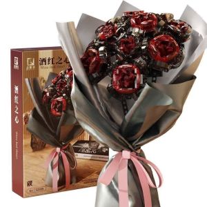 🎁520 hot gift🌹 Wine Red Heart Bouquet (Building Blocks)💥 A bouquet that never fades 💖