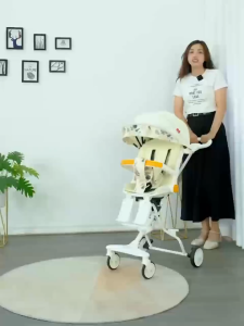 Baby Stroller with Reclining Seat 360 Rotation Sun Canopy Snack Tray Oxford Fabric Faux Leather Seat Titanium Alloy Handle