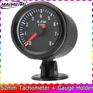 8K Tachometer 12V Car Tacho Meter 52mm with White LED Gauge 8000 RPM for 1-8 Cylinders Gasoline Engine + Gauge Holder