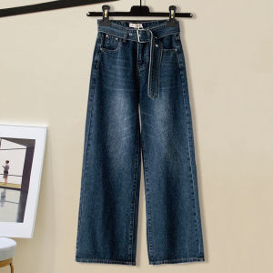 เสื้อสเวตเตอร์คริสต์มาสคอตตอนหลวมสไตล์ฮ่องกงย้อนยุคสำหรับผู้หญิงฤดูใบไม้ร่วง/ฤดูหนาว กางเกงยีนส์ขากว้างสองชิ้น แฟชั่นฤดูใบไม้ร่วง/ฤดูหนาว