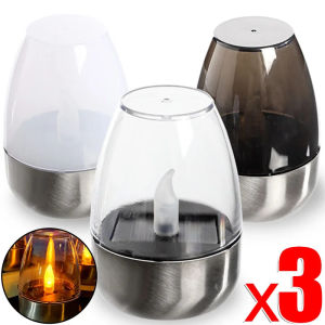 3-Piece Solar Candle Light Flameless LED Night Lights Stainless Steel Waterproof Lawn Light Outdoor Garden Birthday Party Decors