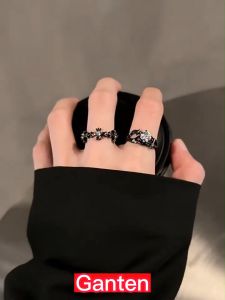 Ganten🍎Cincin Gaya Gelap Ceruk Wanita Cincin Terbuka Kelas Atas Sederhana Cincin Bertatahkan Berlian Serbaguna