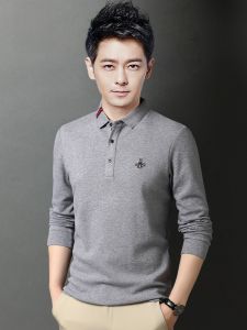 ROMON | เสื้อยืดคอกลมแขนยาวผ้าฝ้ายแท้ RoMontrendy สำหรับผู้ชาย ฤดูใบไม้ผลิและฤดูใบไม้ร่วง เสื้อโปโลปักลาย แฟชั่นสำหรับผู้สูงอายุ