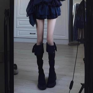 Black Over-Knee Long Boots Womens New Style Autumn Winter Thick Bottom High-Tube Knight Boots Two-Way Slim Boot Fashionable Street Style
