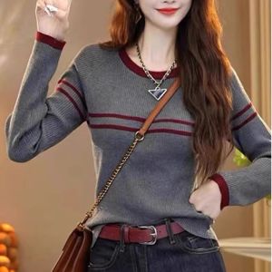Trendy Red Stripe Knit Top Fitted Layering