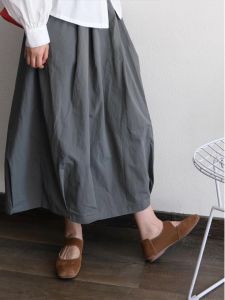 Grey Cotton Linen Bloomer Half Skirt Womens New Thin High Waist Slimming Hip Covering Versatile Pleated Half Skirt