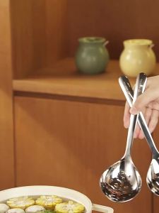 PINSHANGZUO | 316 Stainless Steel Large Soup Spoon Food Grade Deep Long Handle
