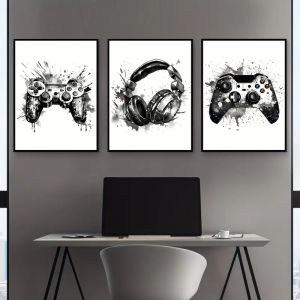 3 ชิ้น/เซ็ตเกม Graffiti Gamepad หูฟัง Funny Wall Art โปสเตอร์ผ้าใบ Gamer Room Wall Decor พิมพ์ห้องนั่งเล่นโปสเตอร์