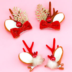 กิ๊บตกแต่งผมเขากวางคริสต์มาส6.5*7.5ซม.ที่คาดผมเขากวางกำมะหยี่น่ารักอุปกรณ์เสริมผมลมคริสต์มาส (2ชิ้น/แพ็ค)