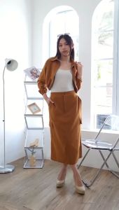 STELAN SET WANITA / BAJU SET WANITA LENGAN PANJANG KEKINIAN / ONE SET BAJU LENGAN PANJANG SLETING ZIPPER + ROK WANITA 7/8 KANTONG CARGO BAHAN KATUN LINEN IMPORT POLOS by SENJANRICH - HT-013