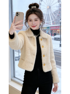 Shalldoer | Warm Apricot Lapel Lamb Fur Coat Women 2026 Autumn Winter