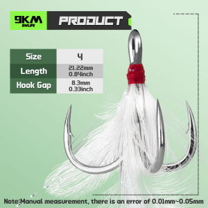 9KM 15-30PCS Feathered Treble Hooks Dressed Triple Hook Round Bend High Carbon Steel Hook for Saltwater Freshwater