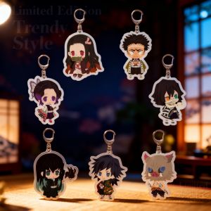 Bandai | Demon Slayer Tanjiro Zenitsu Nezuko Acrylic Keychain Anime Series Creative Keyring Pendant