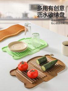 Silicone Drain Mat Kitchen Dish Storage Rack Non-Slip Pad Plate Holder Nordic Style Kitchen Accessories Utensil Placement