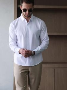 New Mens Business Casual Long Sleeved Solid Color Shirt Wrinkle Resistant Wrinkle Free Comfortable All Season Versatile Top