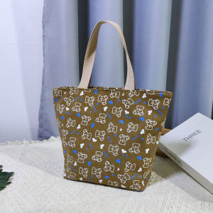 Cute Mini Canvas Handbag Womens Casual Shoulder Bag Lunch Bag Student Fashion Tote Bag Soft Square Shape Printed Pattern