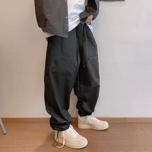 Loose Straight Leg Zipper Casual Pants Mens American Workwear Long Trousers Spring Autumn Trendy Brand High Street Pure Color