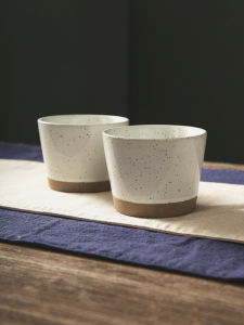 Retro Japanese Kaki Handmade Coarse Ceramics Yixing Teacup Wide Mouth Easy Clean Natural Comfortable Anti-Scalding Vertical Stripe