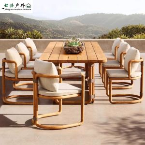 Outdoor Teak Wood Table And Chair Set Waterproof Sunscreen Combination Leisure Balcony Garden Terrace Courtyard Wicker Weaving Anti-corrosion Solid Wood Furniture