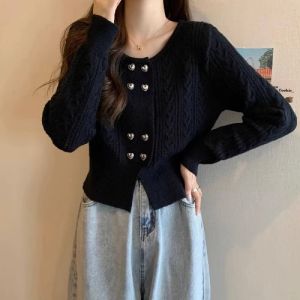 WANGGONGZHU | Retro Knitted Sweater Cardigan Womens Autumn Winter Fashionable Age-Defying Base Shirt Stylish Design Outerwear For Women