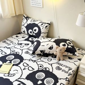 Dansunreve Cartoon Bedsheet Pink Bear Stitch Lotso Pooh Fittedsheet Cute Single Bedsheet Mattress protector