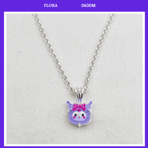 FLORA 0630M - [Có bán lẻ] Vòng cổ dây chuyền bạc ta hình Kuromi màu tím bọc bạc dành cho bé gái