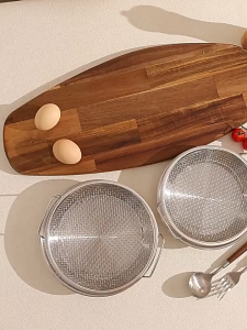 Kitchen Stainless Steel Oil Residue Filter Mesh Double Ear Round Oil Drain Rack Oil Filter Stand