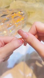 เล็บปลอม เล็บยาว DD328 เล็บปลอมผีเสื้อสีชมพู สีสวยสไตล์ฝรั่งเศส 24 ชิ้น