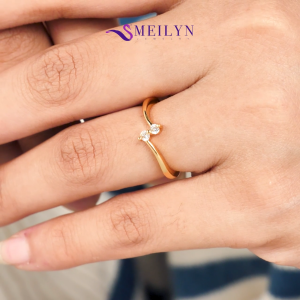 MEILYN Cincin Emas Permata Bulat Serong Double Gemma Fashion Wanita Gold Plated 0221250300