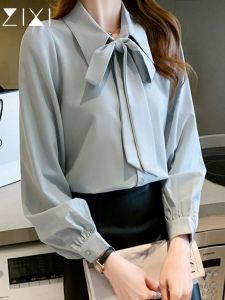 Blue Chiffon Button-up Shirt for Women Professional Teacher Interview Suit Long Sleeve Workwear Spring Autumn Season