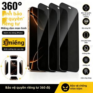 TAOYUNXI | Bộ 3 Miếng Dán Cường Lực Kính Cường Lực Bảo Vệ Màn Hình 360 Độ Chống Nhìn Trộm Cho iPhone Pro Max 17 18 Ultra 14 Plus 15 16 13 Phủ Toàn Màn Hình Chống Vân Tay