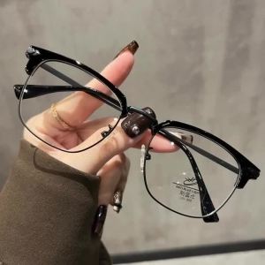 1pc Elegant Black & Silvery Metal Frame Glasses with Detachable Lenses