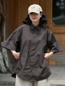 Summer 2025 New Chinese Style Short Sleeve Cotton Casual Shirt Womens Design Sensation Button Pure Cotton Five Sleeve Shirt Thin Model