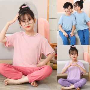 Bộ Đồ Ngủ Trẻ Em Mùa Hè Modal Mỏng Tay Ngắn Quần Dài Mặc Nhà Trẻ Em Trai Và Gái Mặc Máy Lạnh Thoải Mái Thoáng Khí