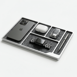 Aluminum & Felt Desk Organizer Tray Multi-Pocket Valet Tray for Phone Keys Pens Office Supplies EDC Storage for Home & Office
