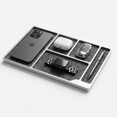 Aluminum & Felt Desk Organizer Tray Multi-Pocket Valet Tray for Phone Keys Pens Office Supplies EDC Storage for Home & Office