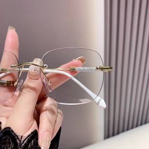 Ladies Light Luxury Square Frameless Glasses Lightweight and Insensitive Anti Blue Light Glassescomputer Goggles