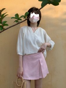 Elegant High Waist A-Line Mini Skirt Pink Shiny JoycisFriday Summer Collection Elastic Waist Skirt for Women Commute Style