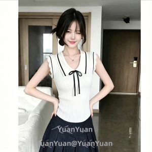 Unique Beautiful Doll Collar Knitted Sweater Womens Summer Fashion High Sensation Short Sleeve Versatile Top Commute Style
