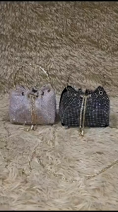 FH 32059 Tas  Serut Beludru Fashion Wanita Motif Glitter Blik-Blink Tali Rantai Kekinian import terbaru