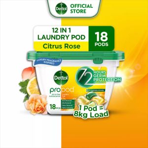 [NEW] Dettol All in One Laundry Detergent Capsules 18s Pods Citrus Rose Powerful Laundry Detergent Capsules with Stain Remover for Clothes